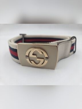 Gucci Red/Green Canvas Web Interlocking G Buckle Belt Size 85/34